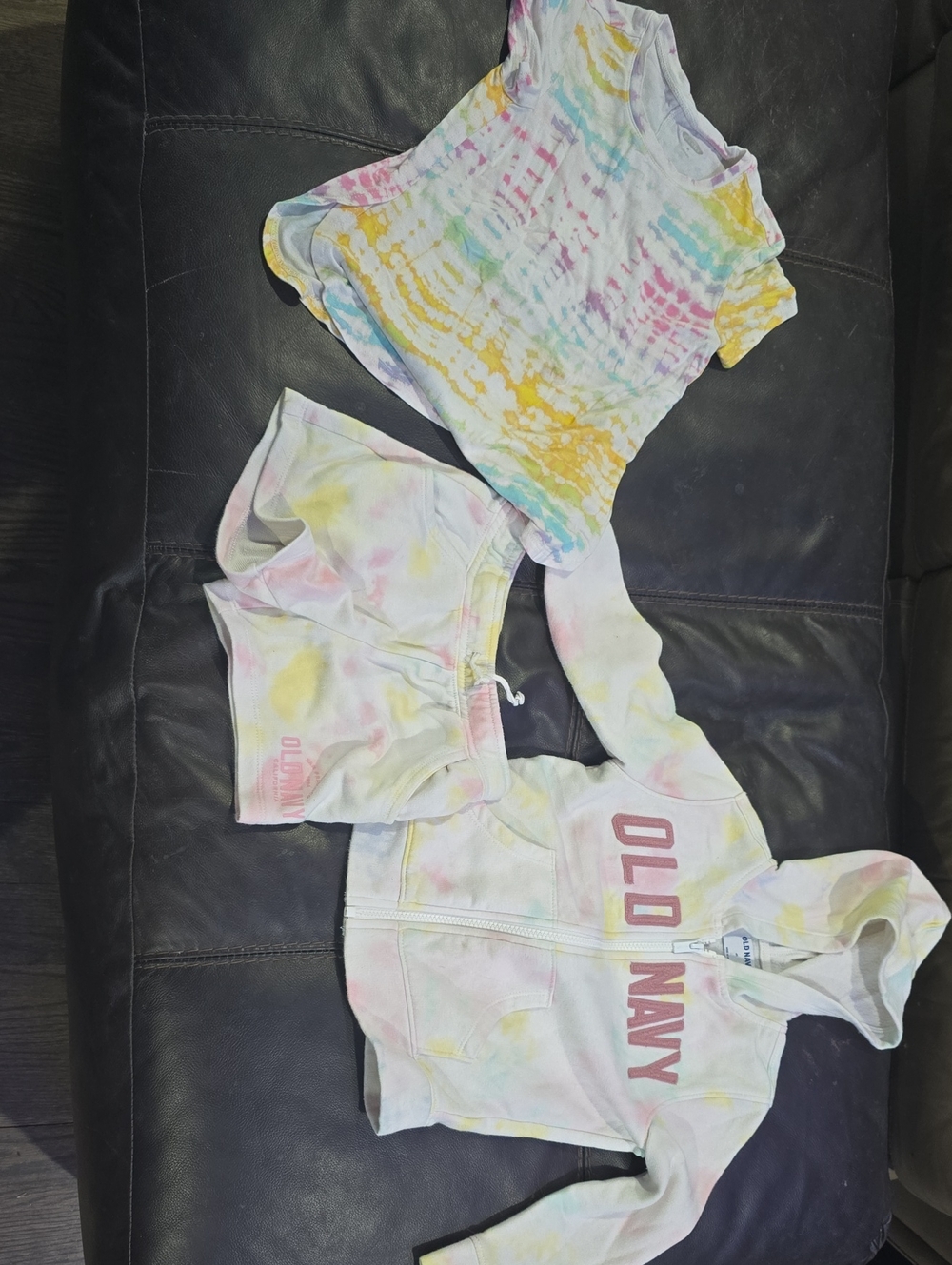Old Navy Pastel Tie-Dye Hoodie, Tee & Shorts Set - Yellow, Pink, Blue, Green